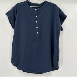 Quince Navy Blue Organic Cotton Gauze Roll Sleeve Shirt sz M Women's NWOT